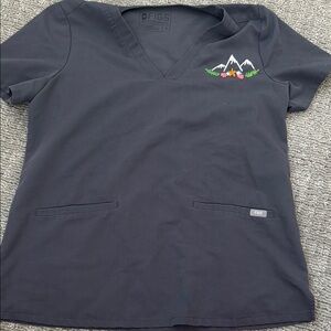 Figs Gray Scrub Top with Embroidered Design